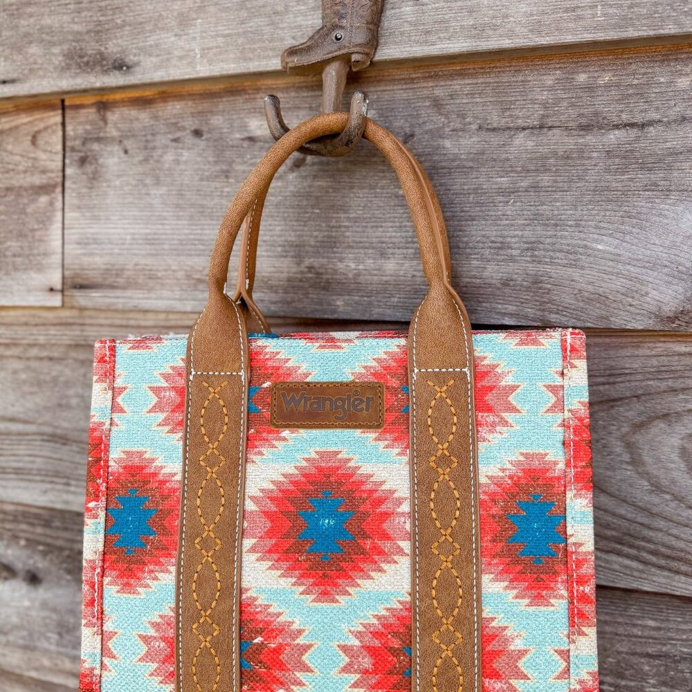 MONTANA SILVERSMITHS AZTEC RED AND BLUE TOTE PRINT - LADIES PURSE